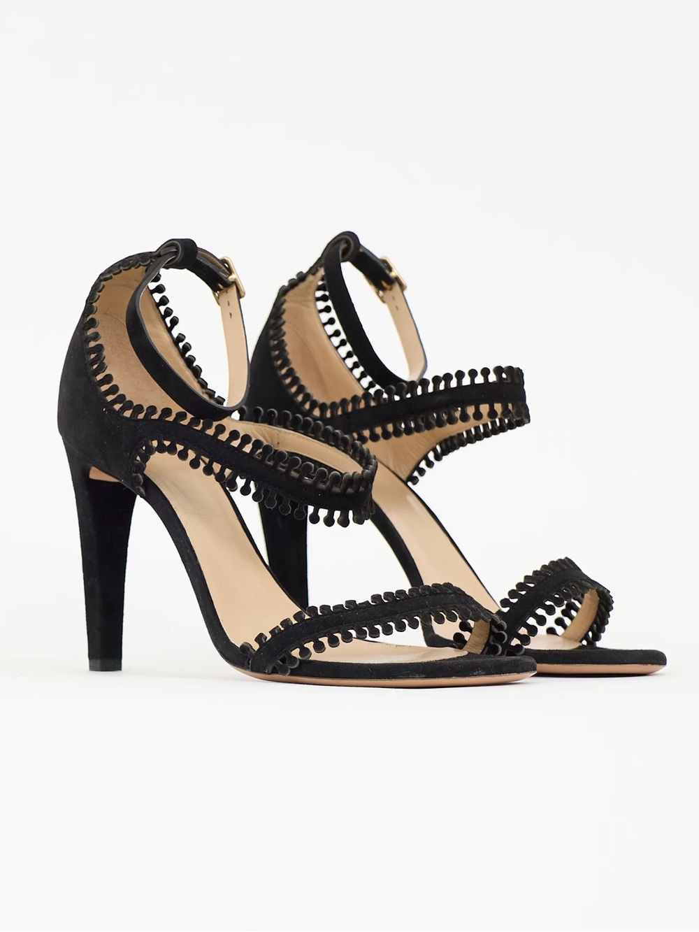 Chloe Black Suede Scalloped Heel Sandal